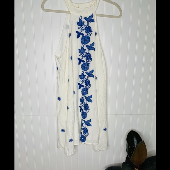 Women's Blue Uo Embroidered High-neck Mini Dress - Picture 4 of 5